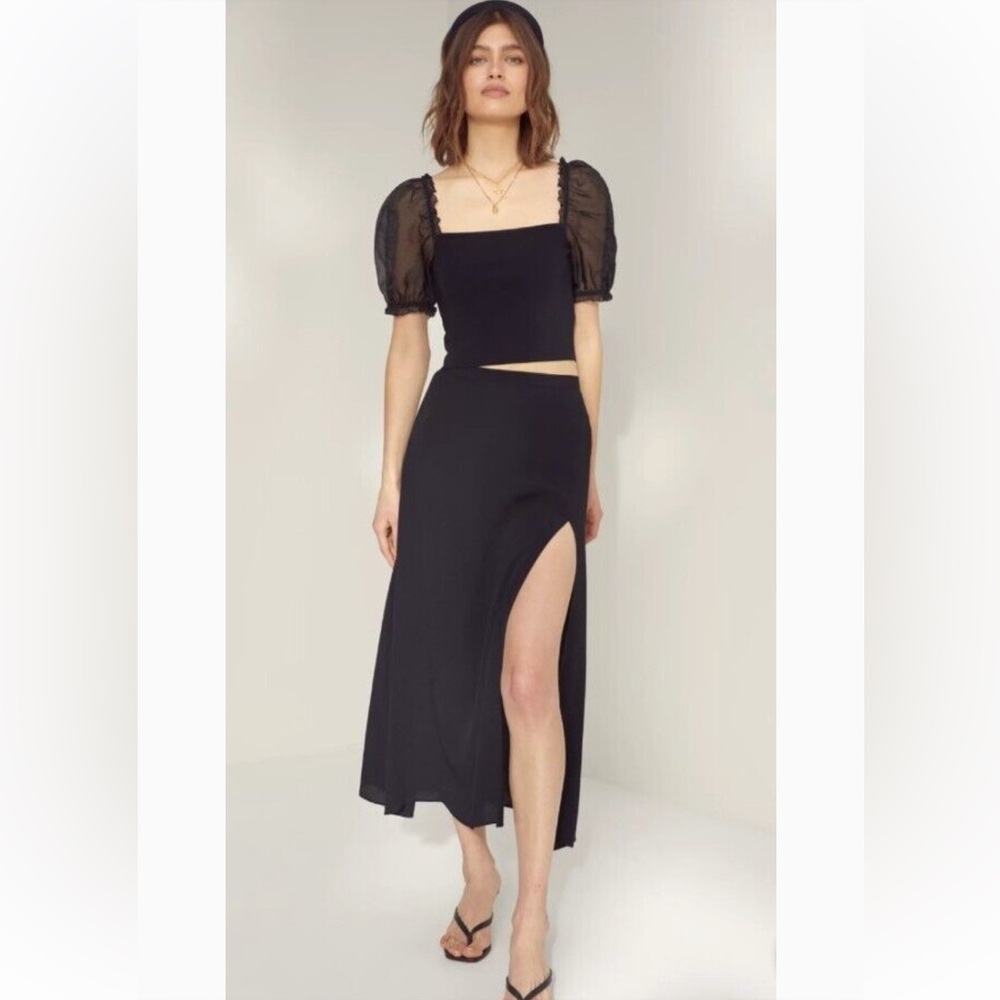 Aritzia Wilfred Black Puff Sheer-Sleeve Cropped New Summer Formal Evening Top M
